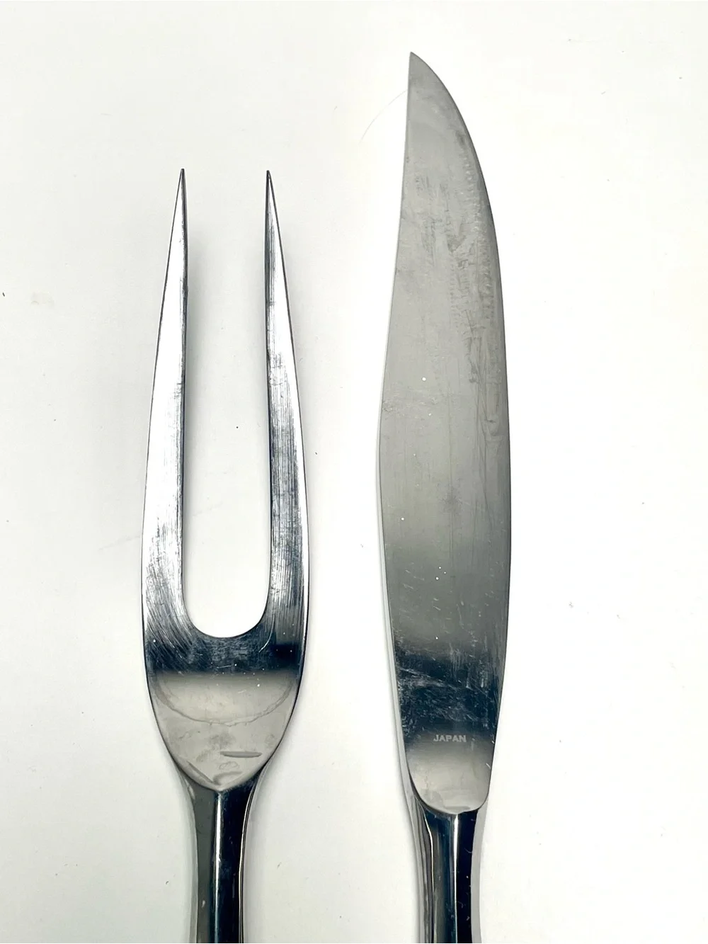 Vintage MCM Carving Set Knife Fork Wood Handle Stainless By Present Japan 2 Pc